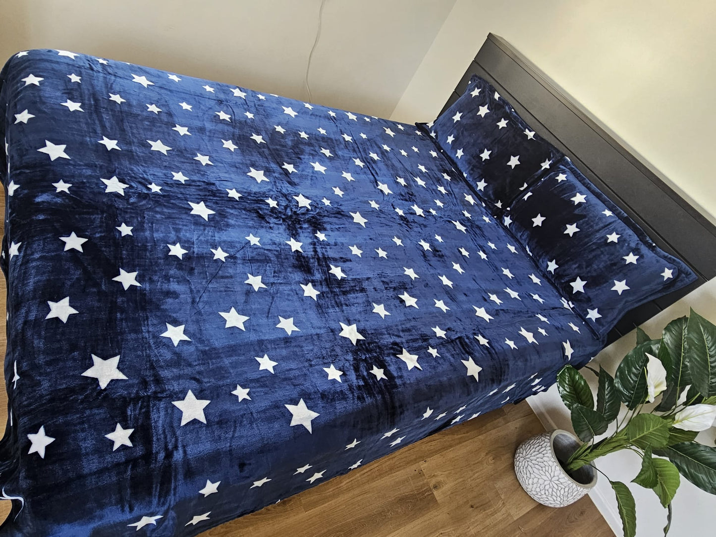 Blue Star Printed Winter Velvet Flannel Bedsheet Set – Queen/Double Size 3-Piece Bedding Set