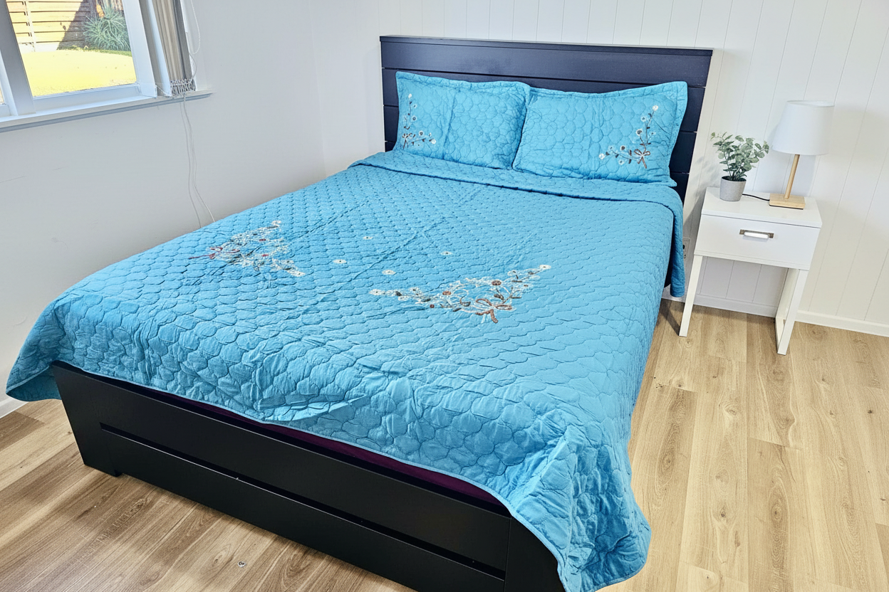 Coverlet (Bedcover) Queen size embroidery Work. Made in India.