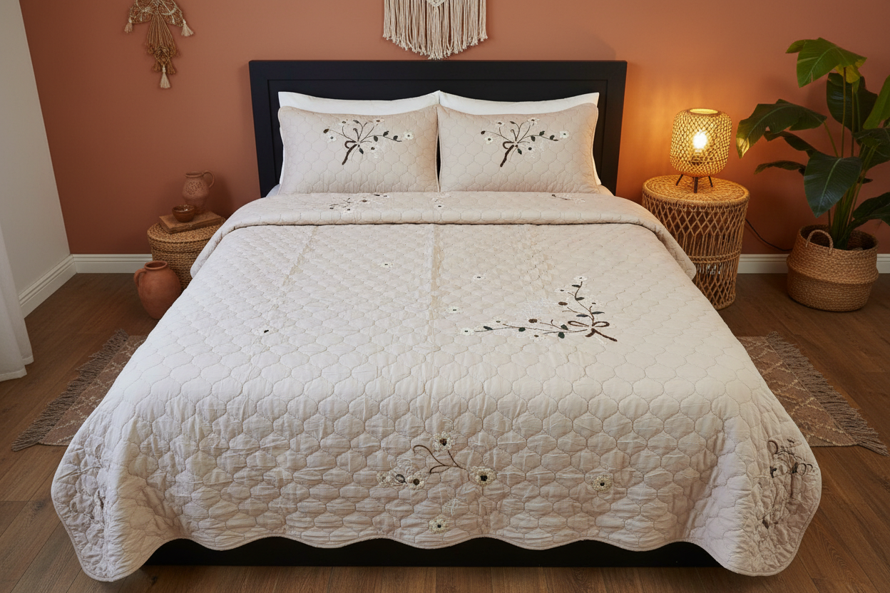 Beige Coverlet - Boho Terracotta Bedroom