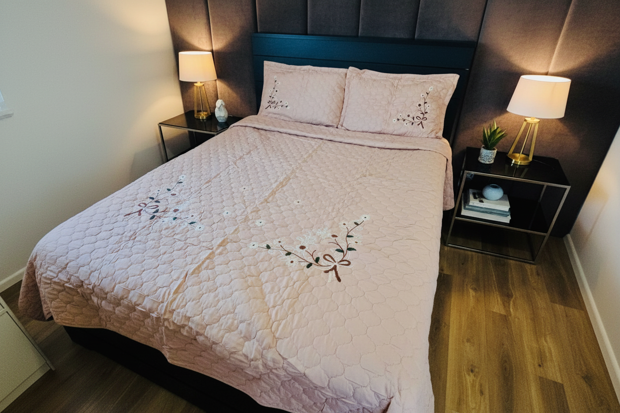 Beige Coverlet - Dark Luxury Bedroom