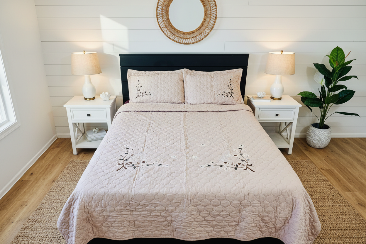 Coverlet (Bedcover) Queen size embroidery Work. Made in India.