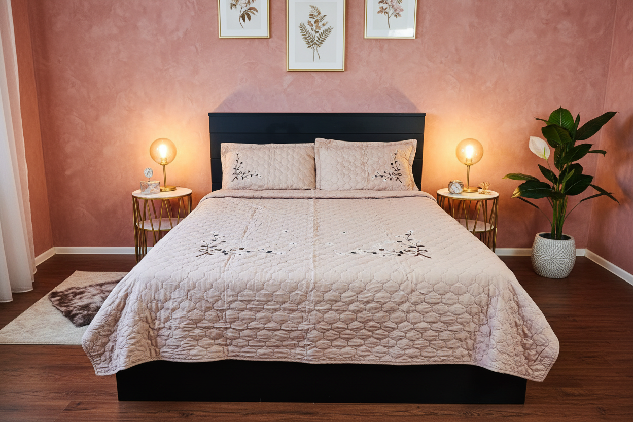 Beige Coverlet - Romantic Blush Bedroom