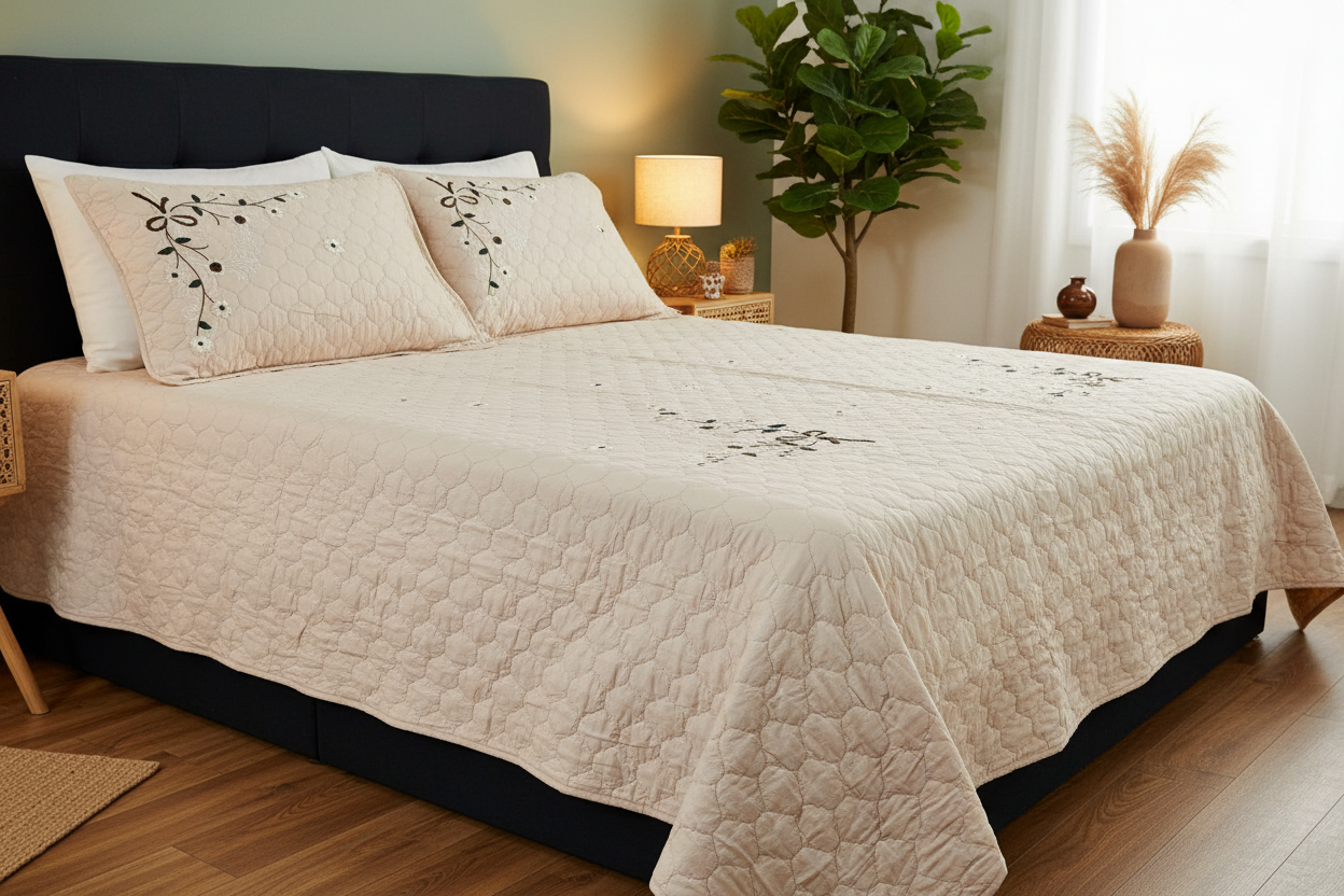 Beige Coverlet - Sage Green Bedroom