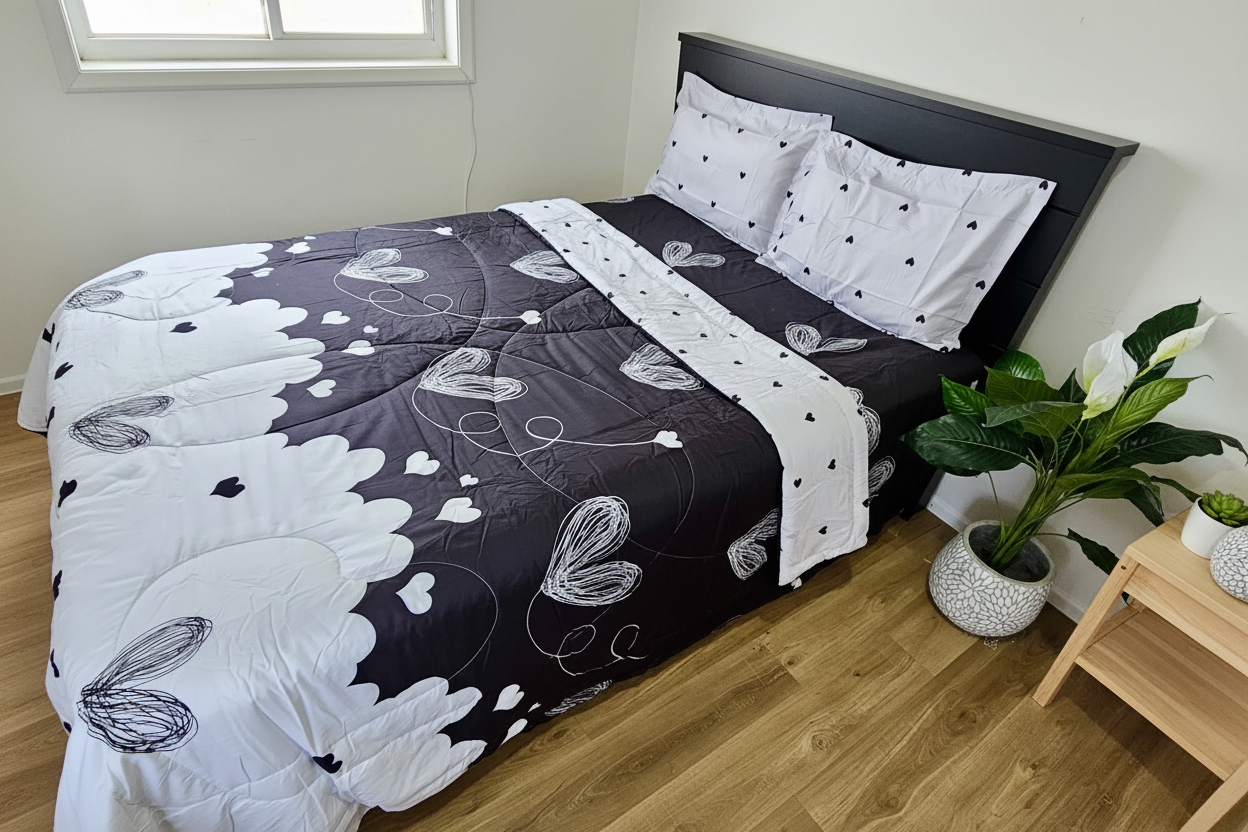 Black Heart Comforter - Scandinavian Bedroom