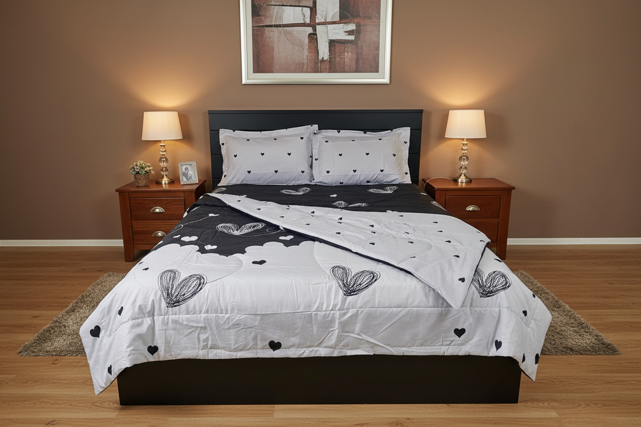 Black Heart Comforter - Taupe Contemporary Bedroom