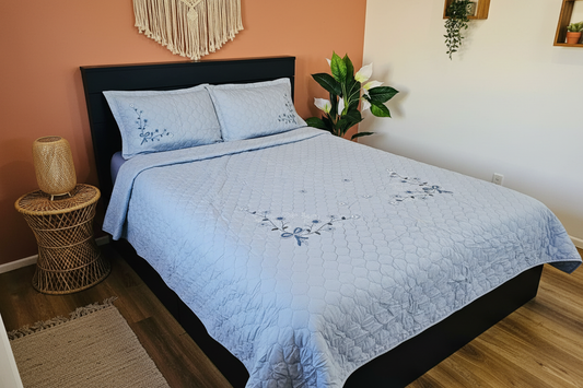 Blue Coverlet - Boho Terracotta Bedroom