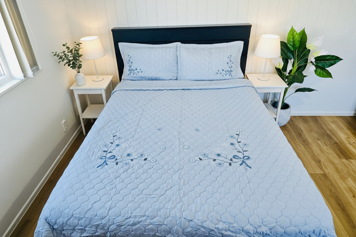 Blue Coverlet - Scandinavian Bedroom