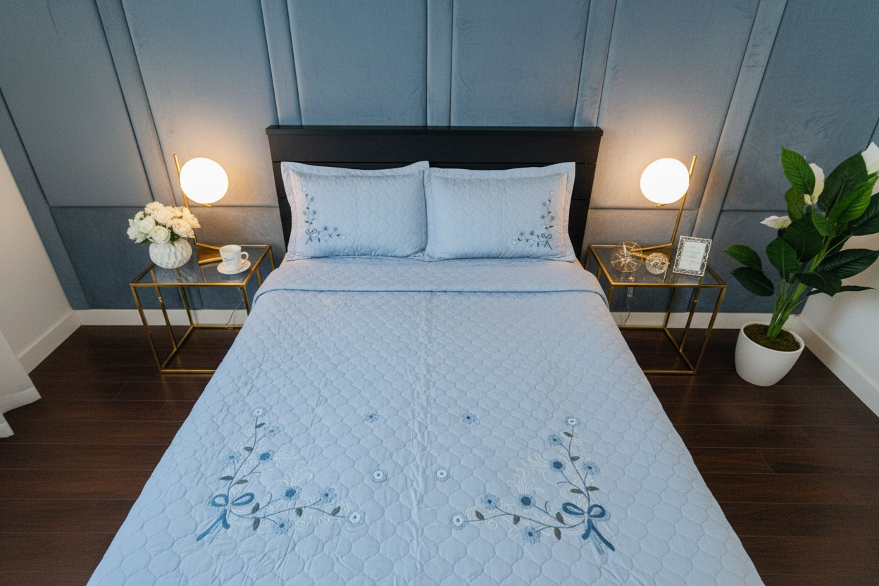 Blue Coverlet - Velvet Blue Bedroom