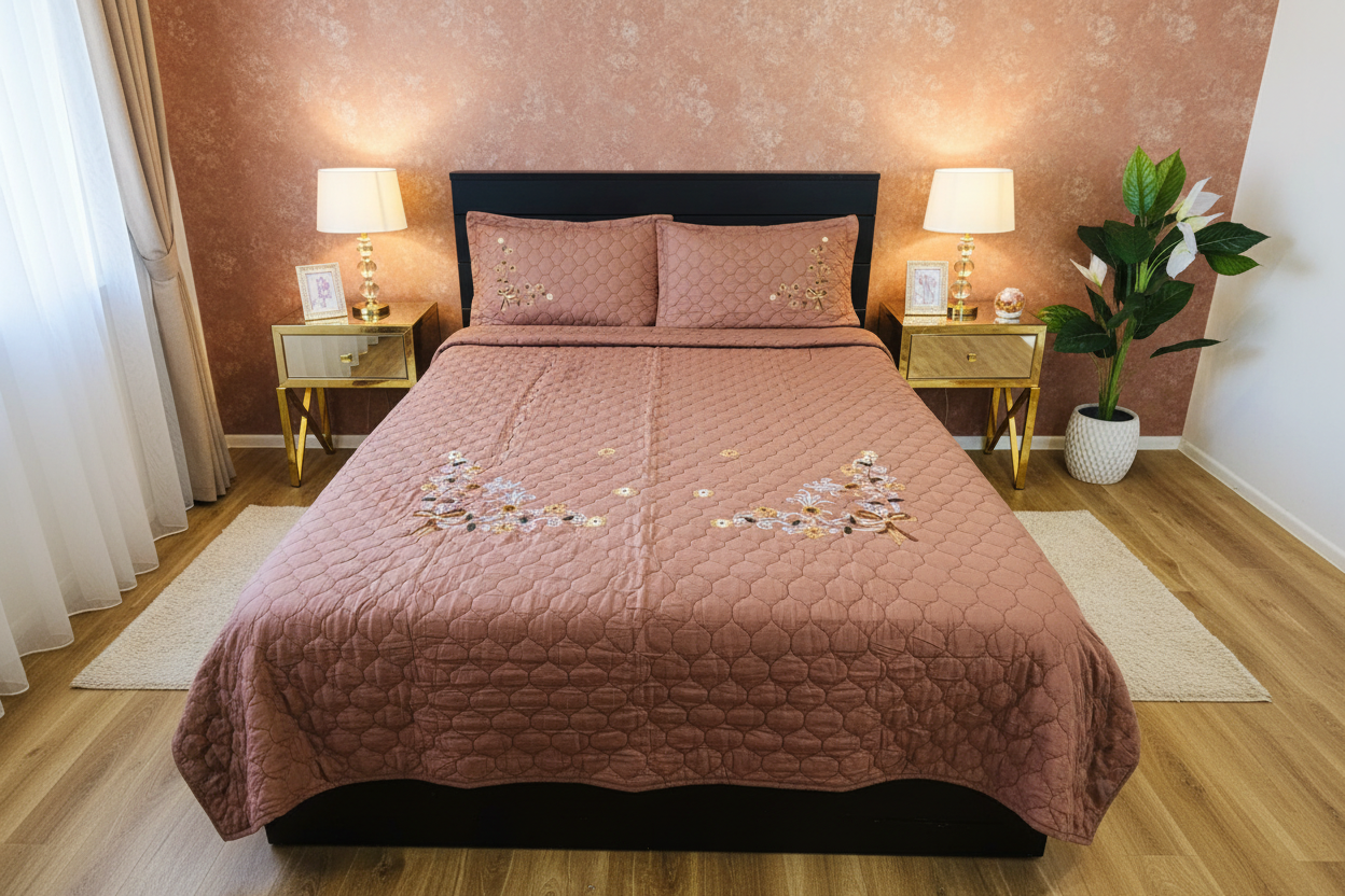Brown Coverlet - Rose Gold Bedroom