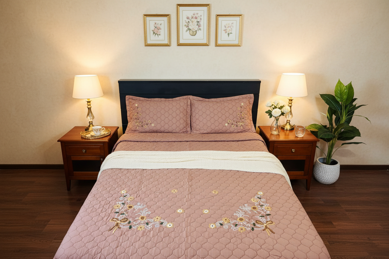 Brown Coverlet - Warm Cream Bedroom