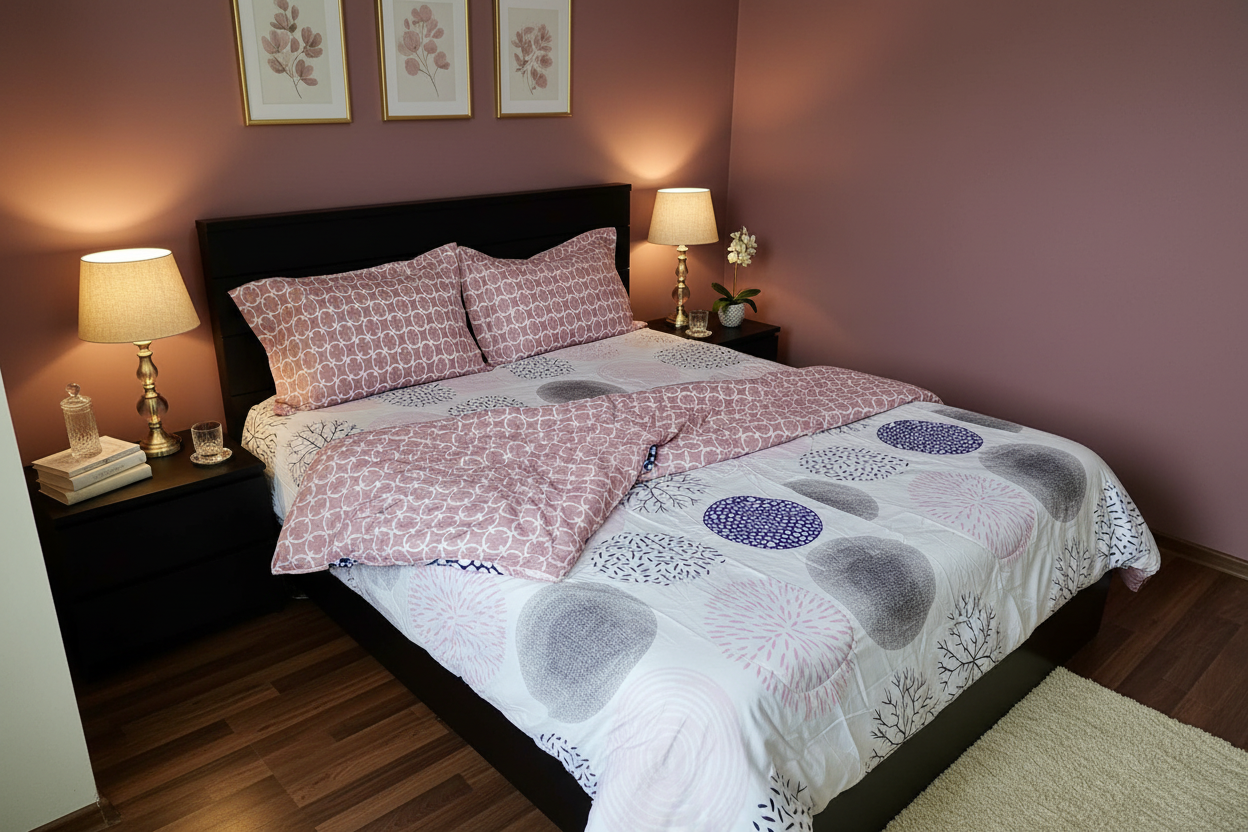 Circle Print Comforter - Mauve Luxurious Bedroom