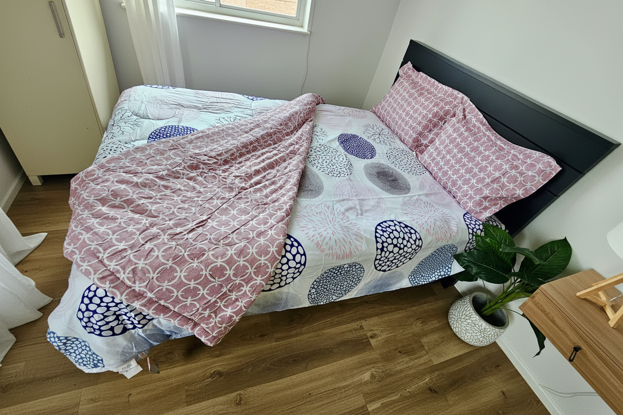Circle Print Comforter - Modern Grey Bedroom