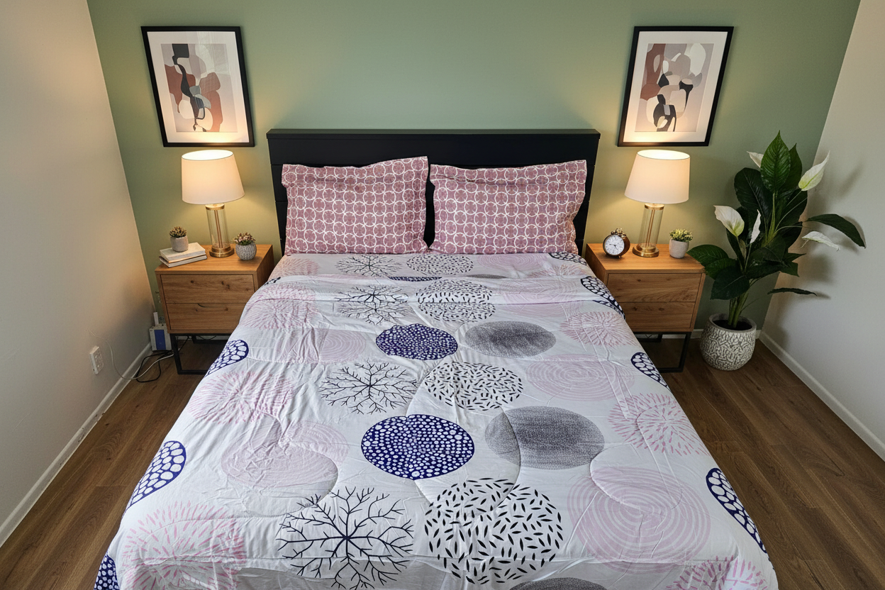 Circle Print Comforter - Sage Green Bedroom