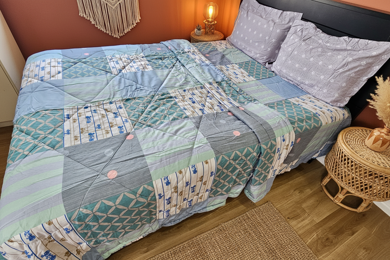 Patchwork Comforter - Boho Terracotta Bedroom