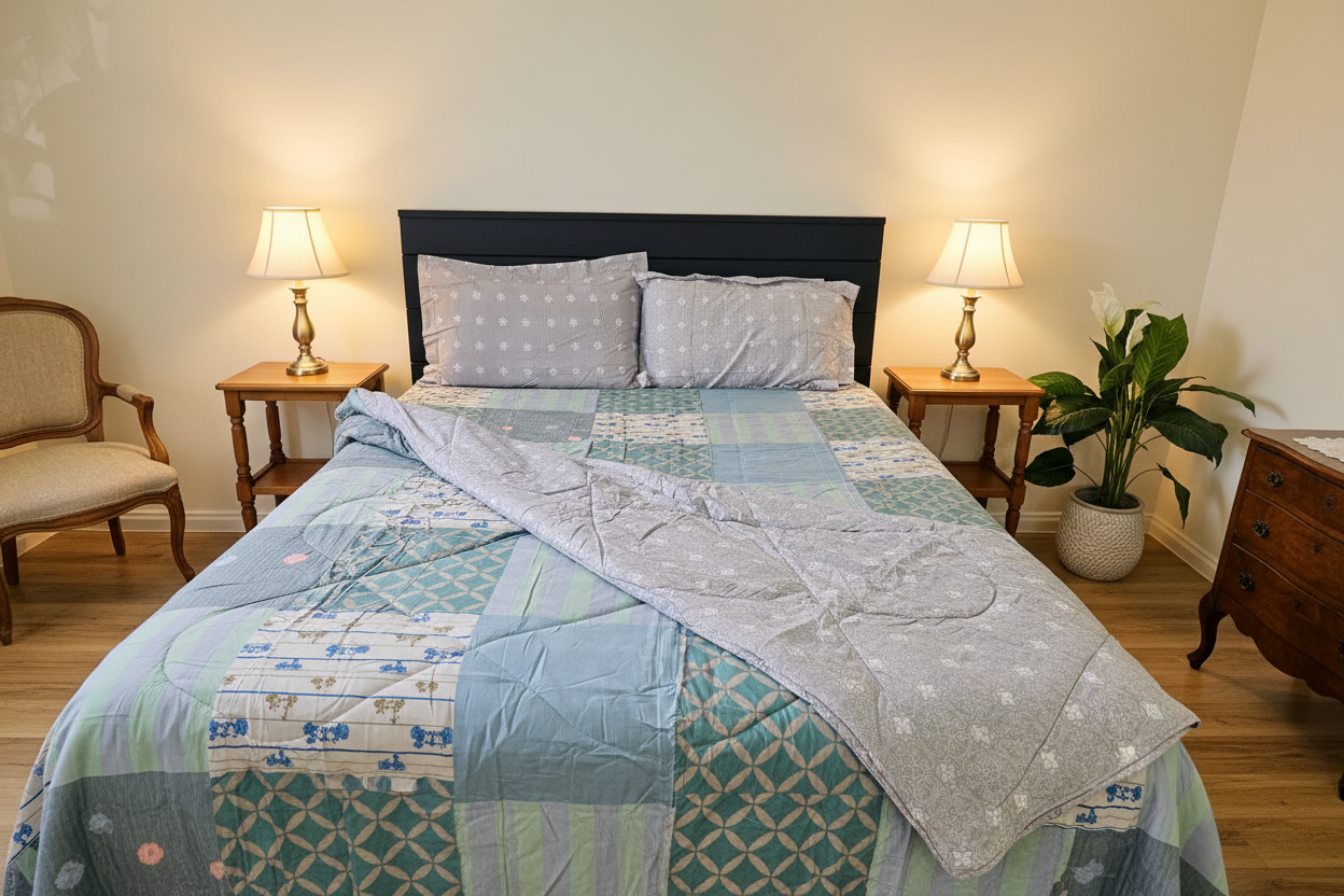 Patchwork Comforter - Cream Cozy Bedroom