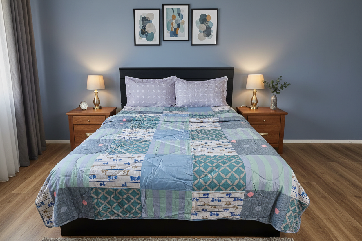 Patchwork Comforter - Dusty Blue Bedroom