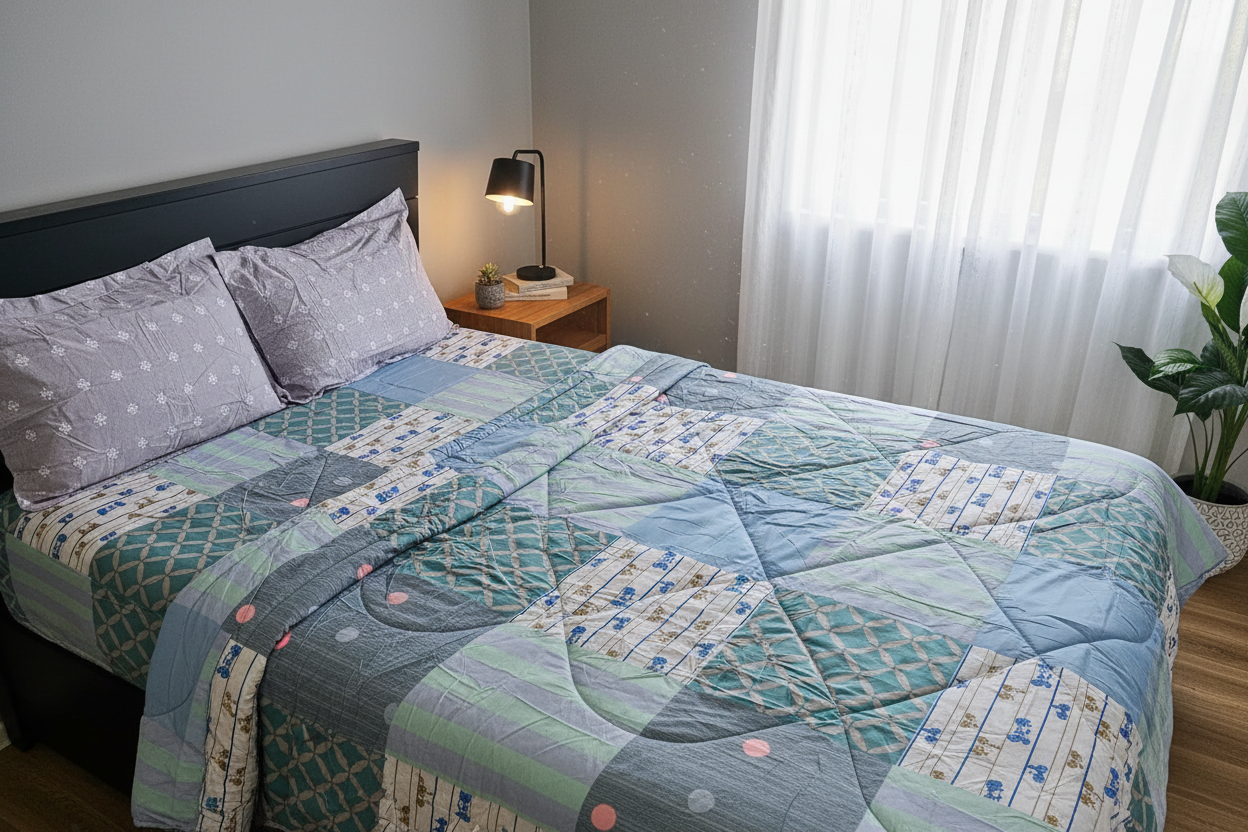 Patchwork Comforter - Modern Grey Bedroom