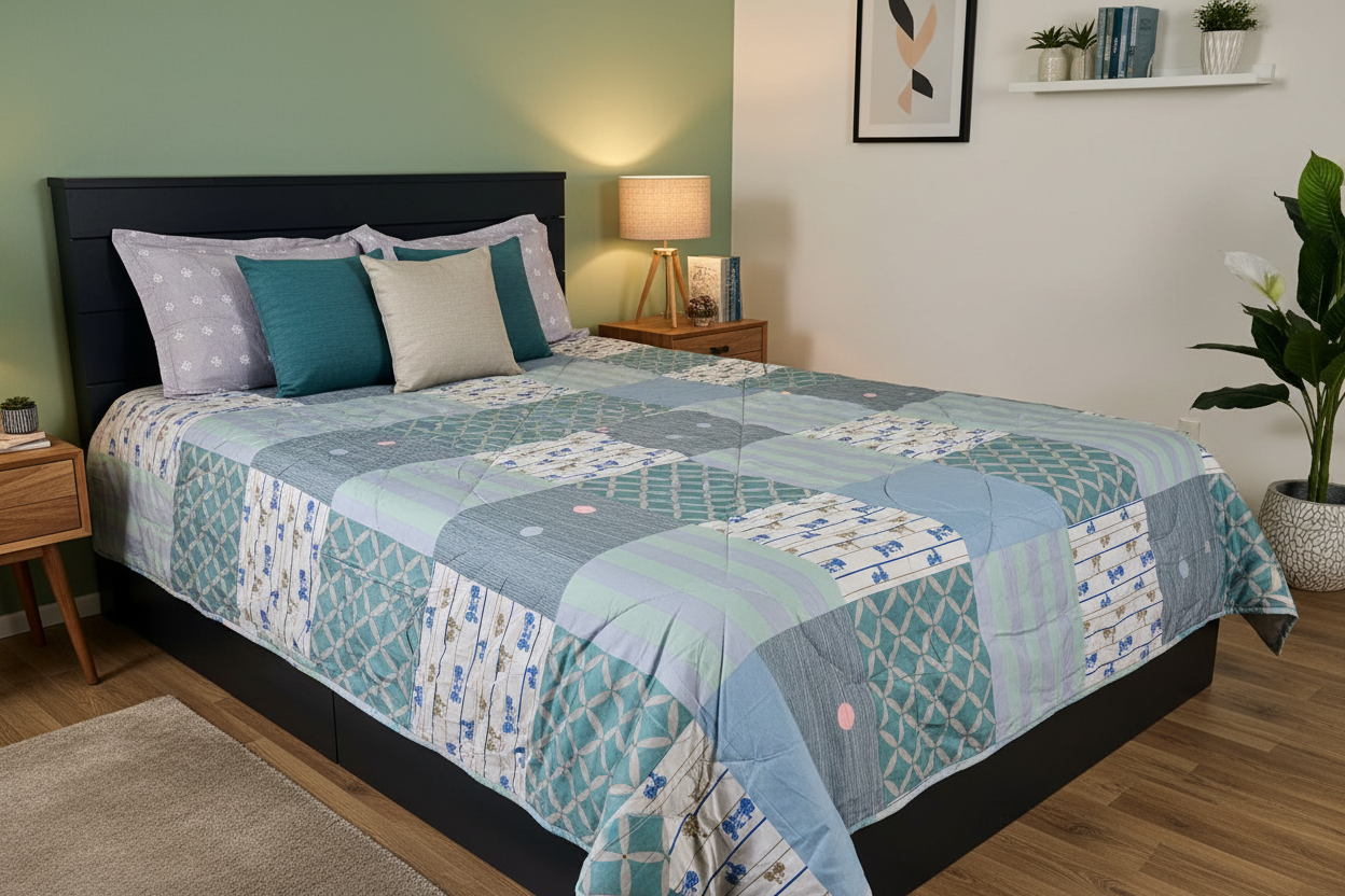 Patchwork Comforter - Sage Green Bedroom