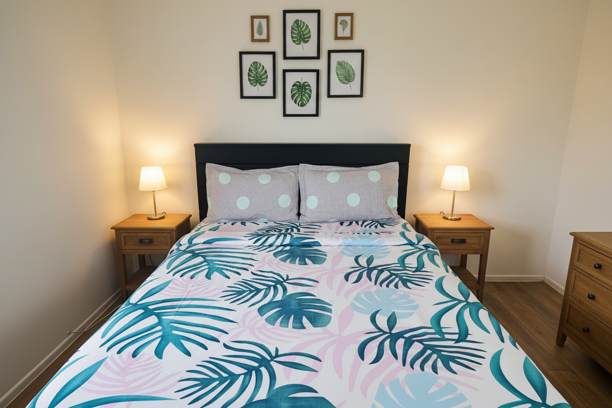 Tropical Leaf Comforter - Cream Cozy Bedroom